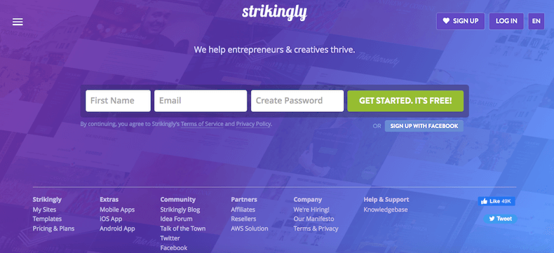 Strikingly signup page Strikingly signup page